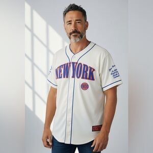 Ultra Game, New York Knicks Baseball Jersey Shirt Unisex M Cream Blue Orange NBA